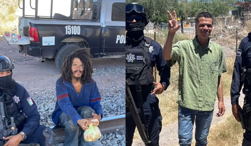 Policías ayudan a indigente en Sonora
