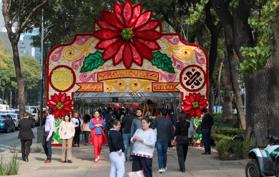 Inauguran el Festival de Flores de Nochebuena en Paseo de la Reforma