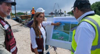 Mara Lezama supervisa avances del puente Nichupté en Cancún, una obra de beneficio social