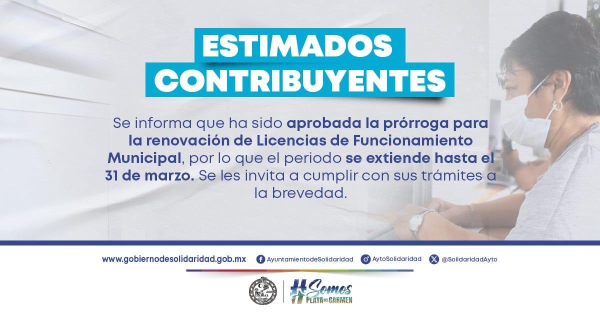 Extienden plazo para renovación de Licencias Comerciales en Solidaridad