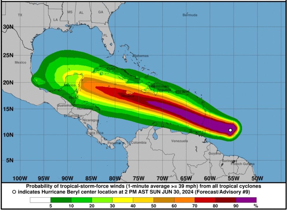 Conagua: El huracán Beryl entrará el jueves a Quintana Roo