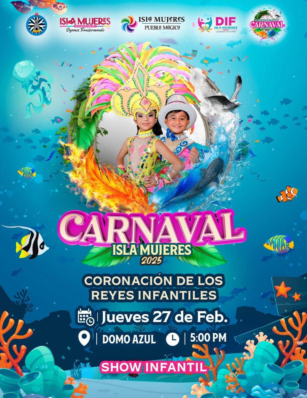 Todo listo para la gran Coronación de los Reyes Infantiles del Carnaval Isla Mujeres 2025