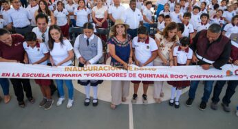 Después de casi 40 años sin protección, la escuela primaria “Forjadores de Quintana Roo” recibió de Mara Lezama domo nuevo