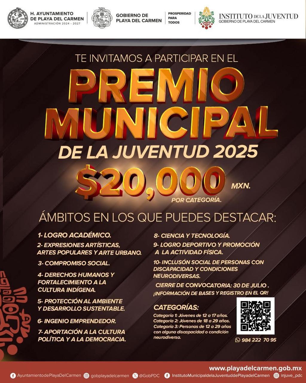 Lanzan convocatoria al Premio Municipal de la Juventud 2025 en Playa del Carmen