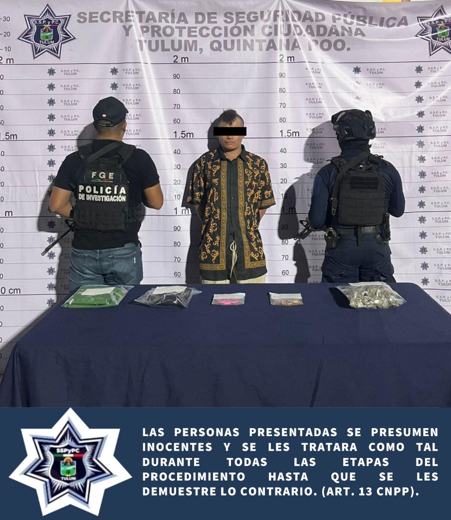 Detienen en Tulum a presunto distribuidor de drogas con marihuana, cristal y “Tussy”