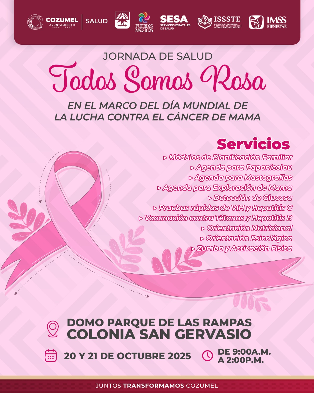 Gobierno de Cozumel invita a la Jornada de Salud “Todas Somos Rosa” en el marco del Día Mundial de la Lucha Contra el Cáncer de Mama
