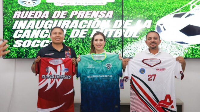 Atenea anuncia inauguración de la nueva cancha de fútbol soccer de Isla Mujeres