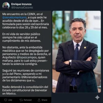 Enrique Inzunza solicita licencia temporal al Senado tras polémica por presuntos nexos con el narco