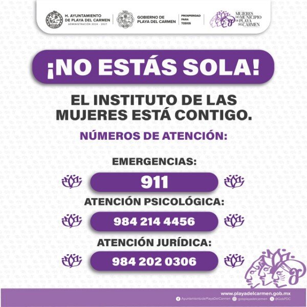 Números de atención Instituto de las Mujeres - Playa del Carmen