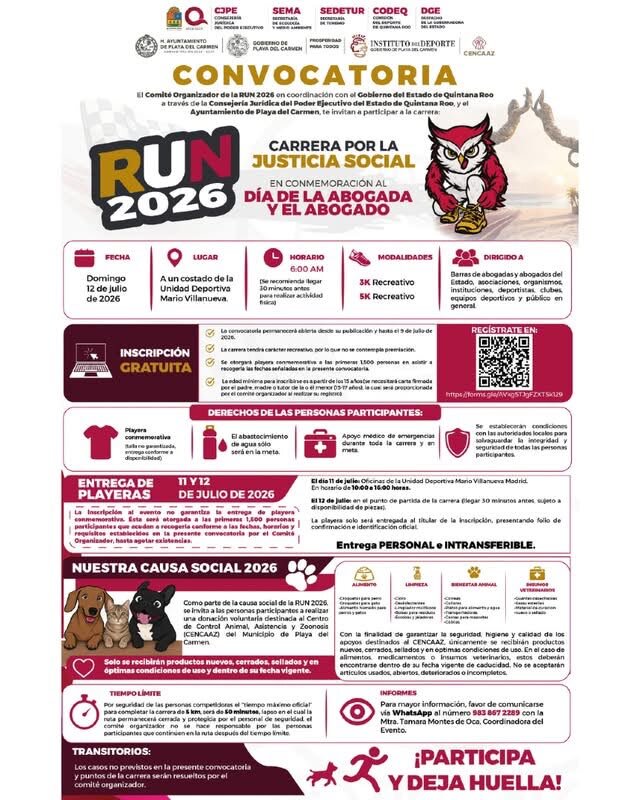 Invitan a participar en la gran Carrera por la Justicia Social,el próximo 12 de julio en Playa del Carmen