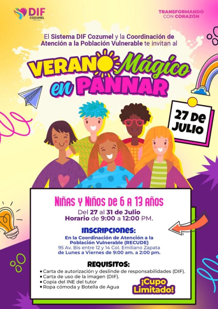 Sistema DIF Cozumel invita a niñas y niños a participar en “Verano Mágico en PANNAR”