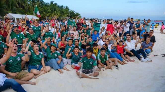 Junto a la afición quintanarroense, Mara Lezama vive la pasión mundialista en los Fut Fest de Isla Mujeres y Cancún