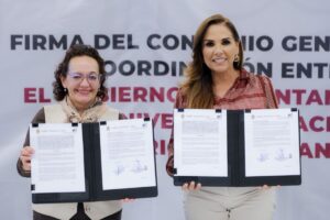 Firman Mara Lezama y Xóchitl Herrera convenio que crea la Universidad Rosario Castellanos en Playa del Carmen y Chetumal