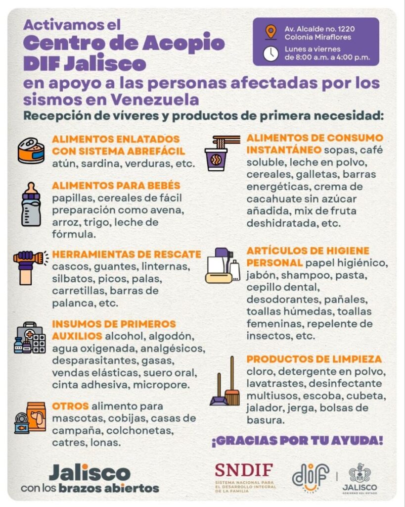 Jalisco abre acopio para Venezuela