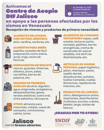 Jalisco abre acopio para Venezuela