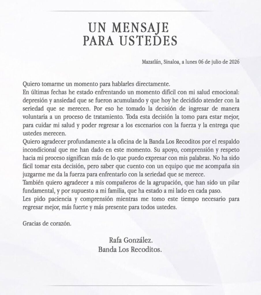 Rafa González pausa su carrera por salud emocional